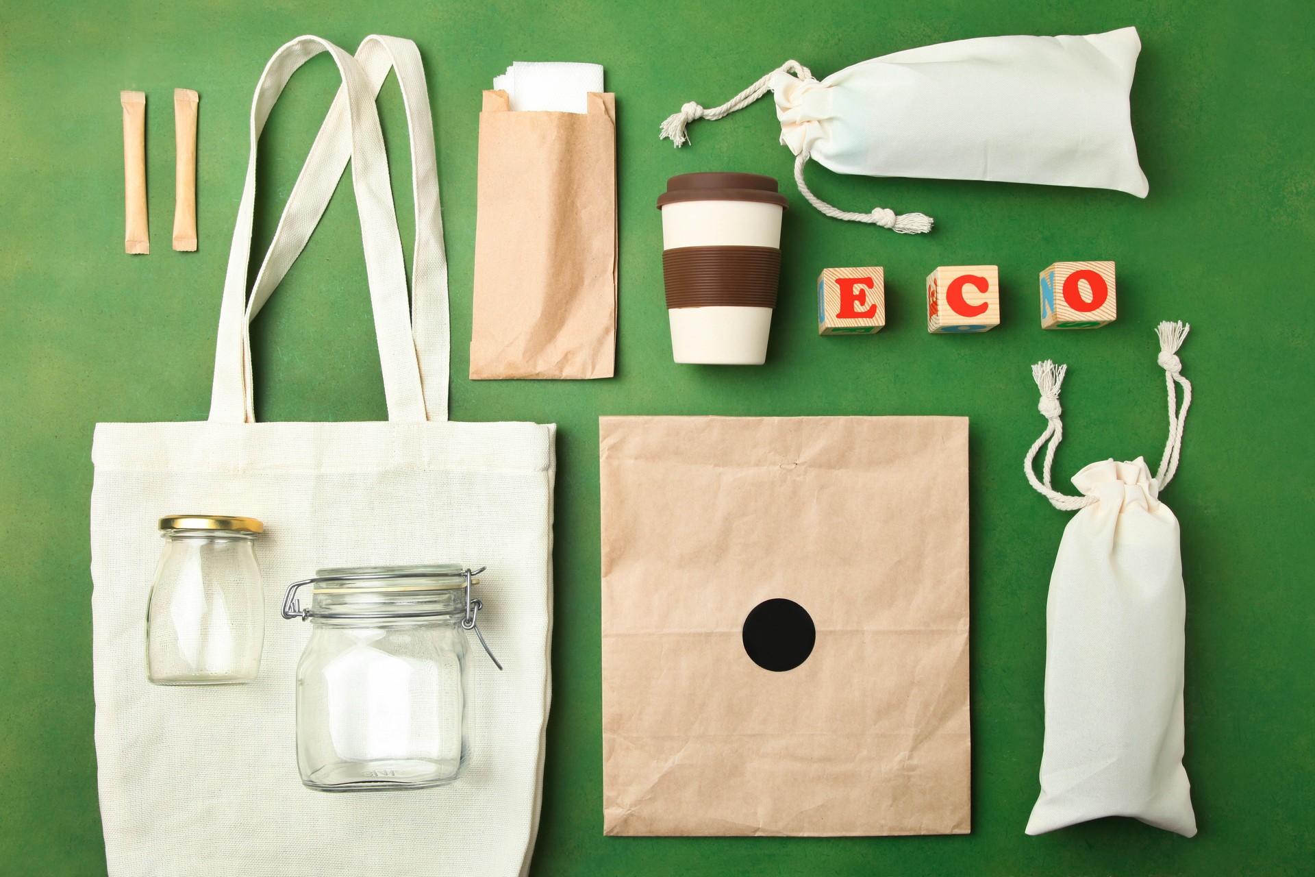Reusable bamboo glass, eco bag and other various recyclable