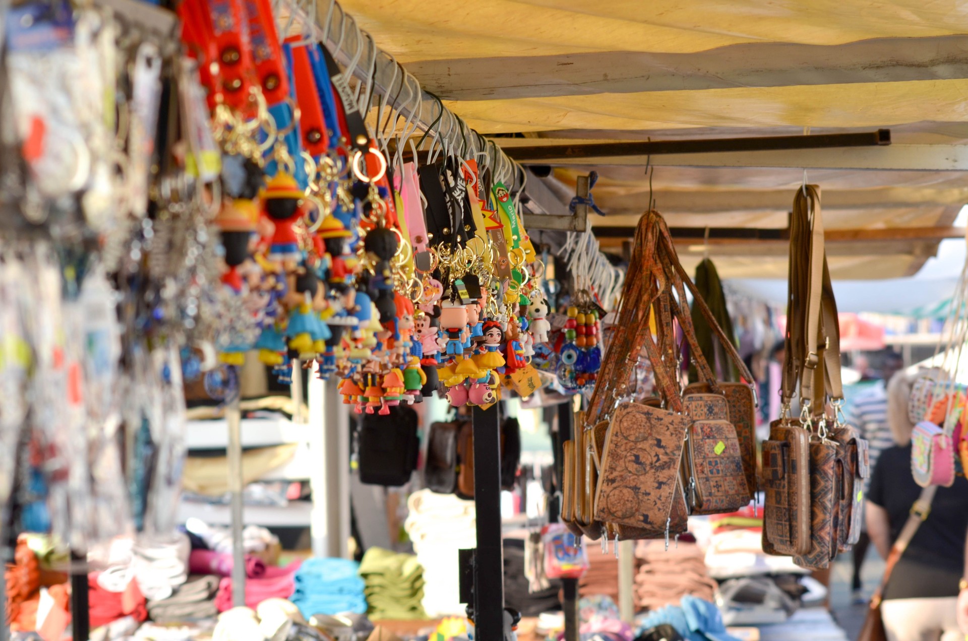 Vibrant Souvenir Stall in Coastal Bazaar Keychains, Bags, and More